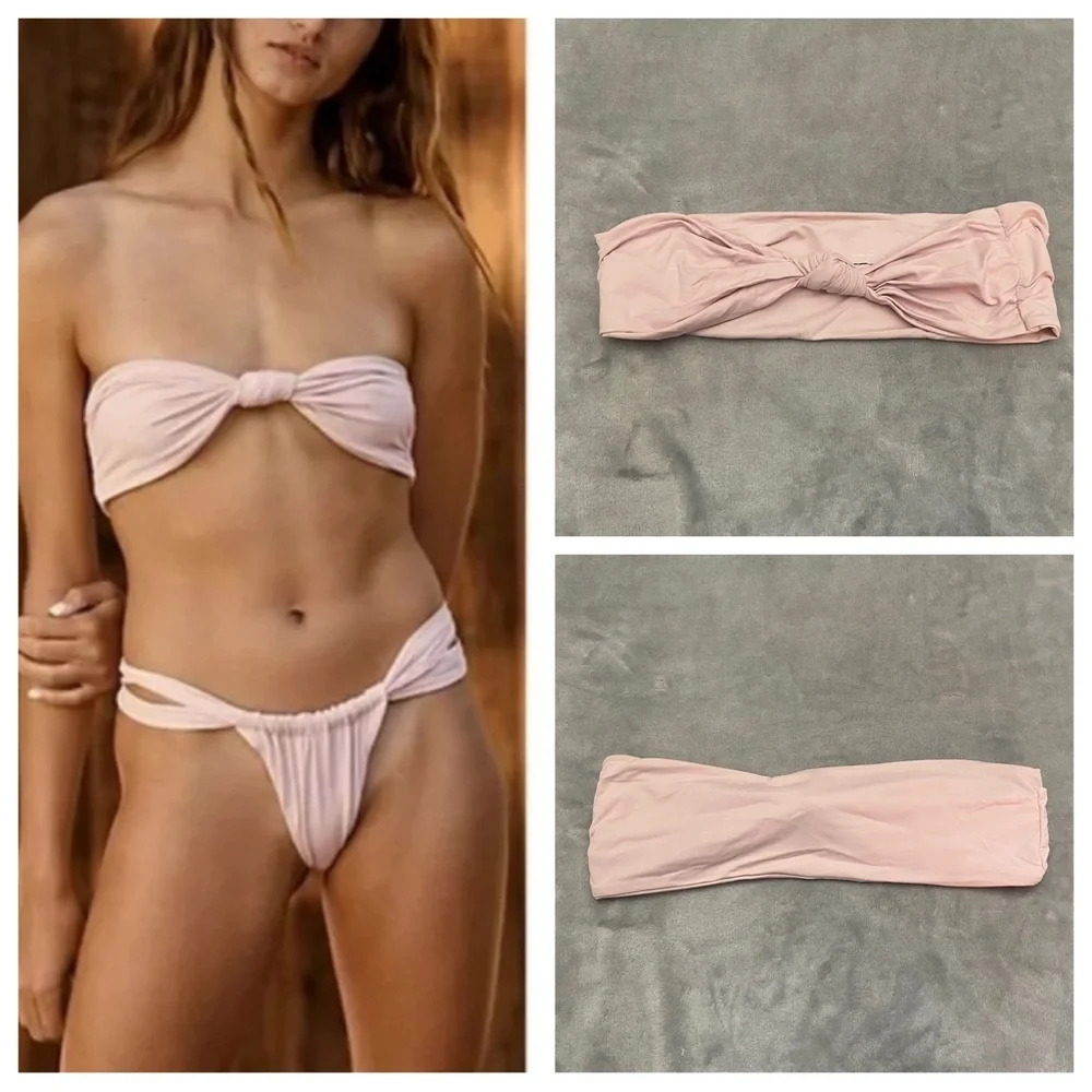 New! Free People x Stone Fox Swim Lele knotted bikini top pink 21529